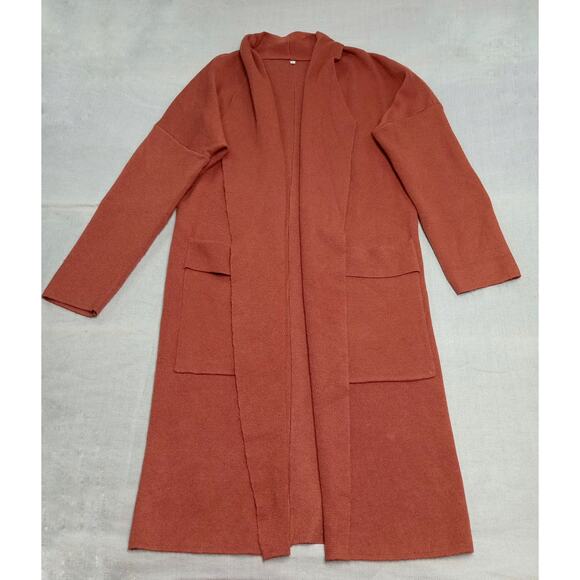 Women's Medium Cardigan Sweater Copper Color Pockets Draped Neck Open Front - Picture 1 of 7